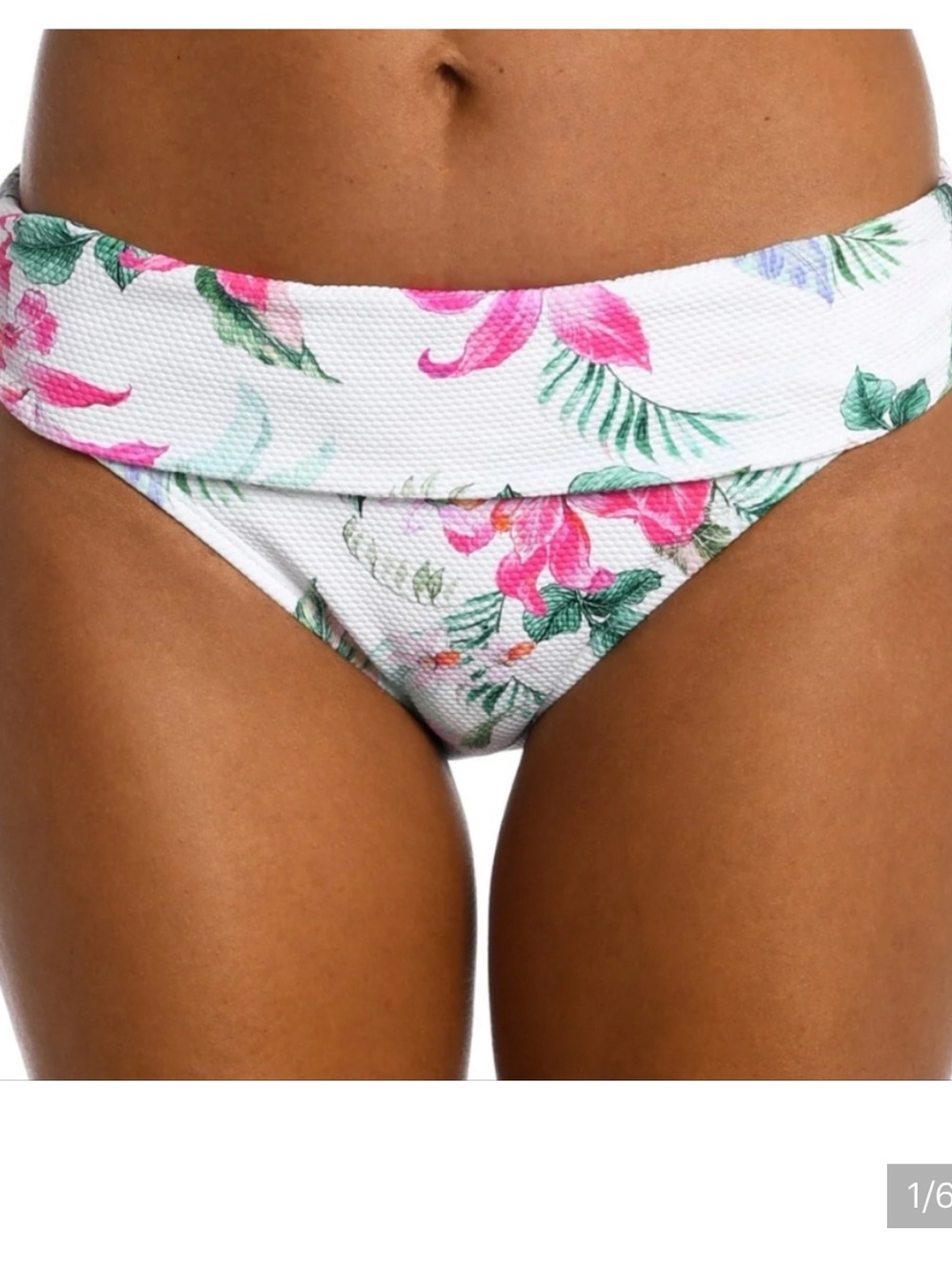 La Blanca Mystic Floral Fold-Over Hipster Tropical Bikini Bottom 12 NWT